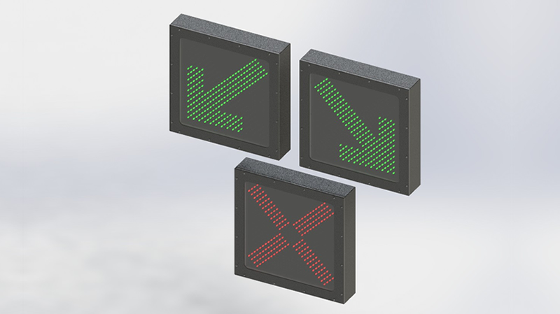 Os Semáforo Dupla Seta-X - Fixação em Poste são ideais para utilização no controle e direcionamento do fluxo de veículos (indicação de sentido/pista bloqueda) em balanças, túneis, pátios, entre outras aplicações.